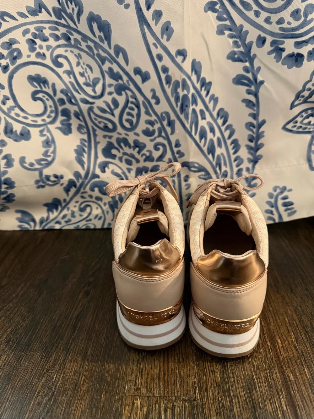 Michael Kors Rose Gold and Blush Metallic Lace-Up Sneakers